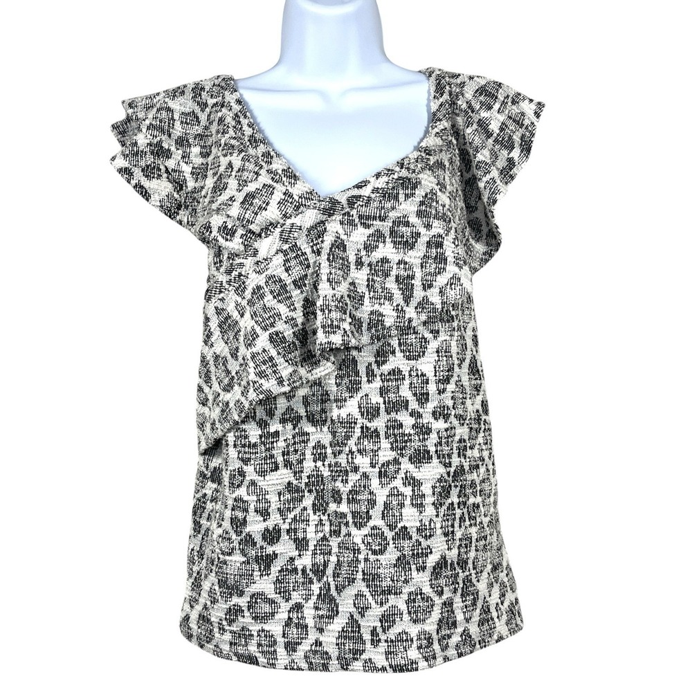 Dolan Anthropologie Savannah Snow Leopard Ruffle‎ Top Size S Textured Sleeveless
